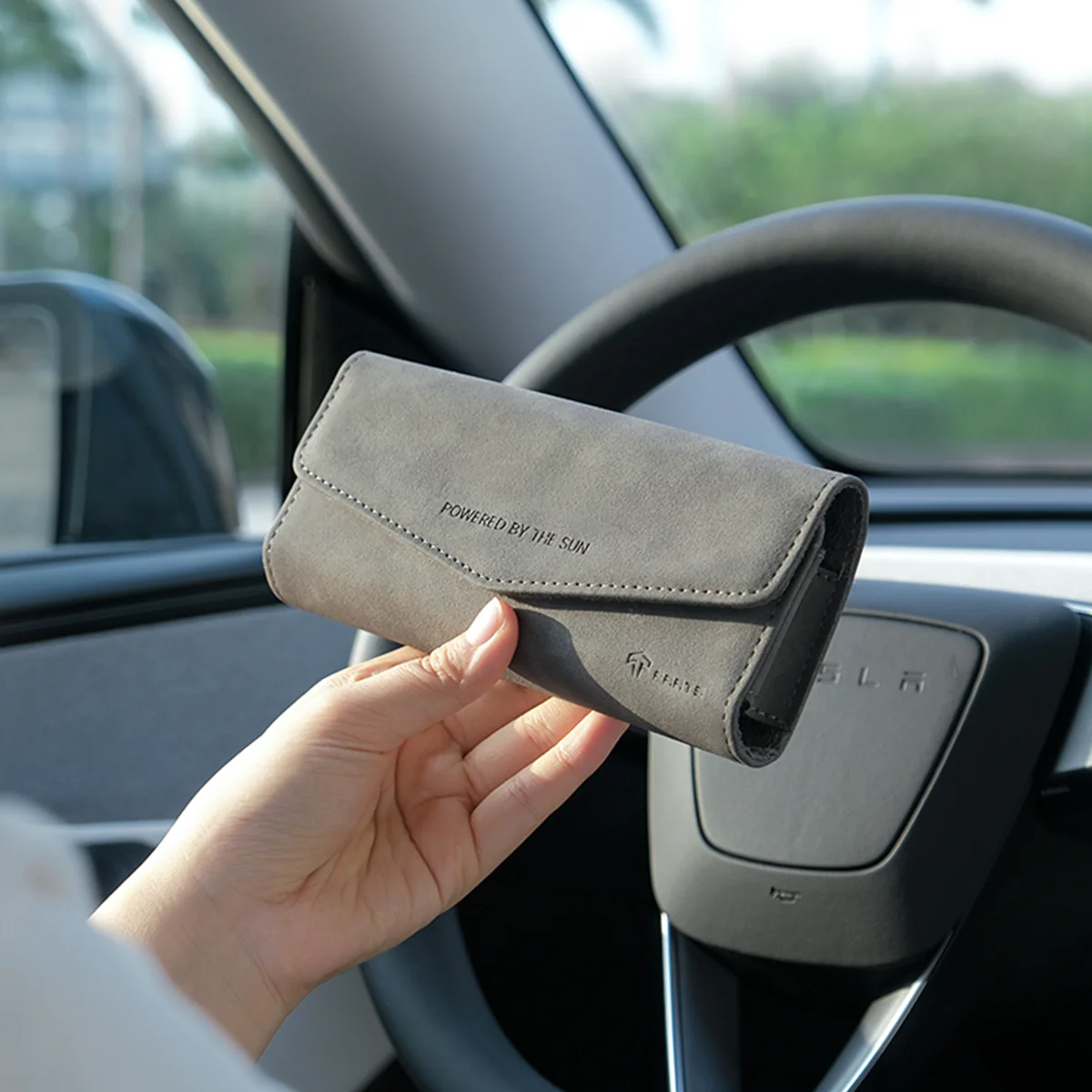 Suede Magnetic Closure Visor Sunglasses Case for Model 3/Y - Image 6