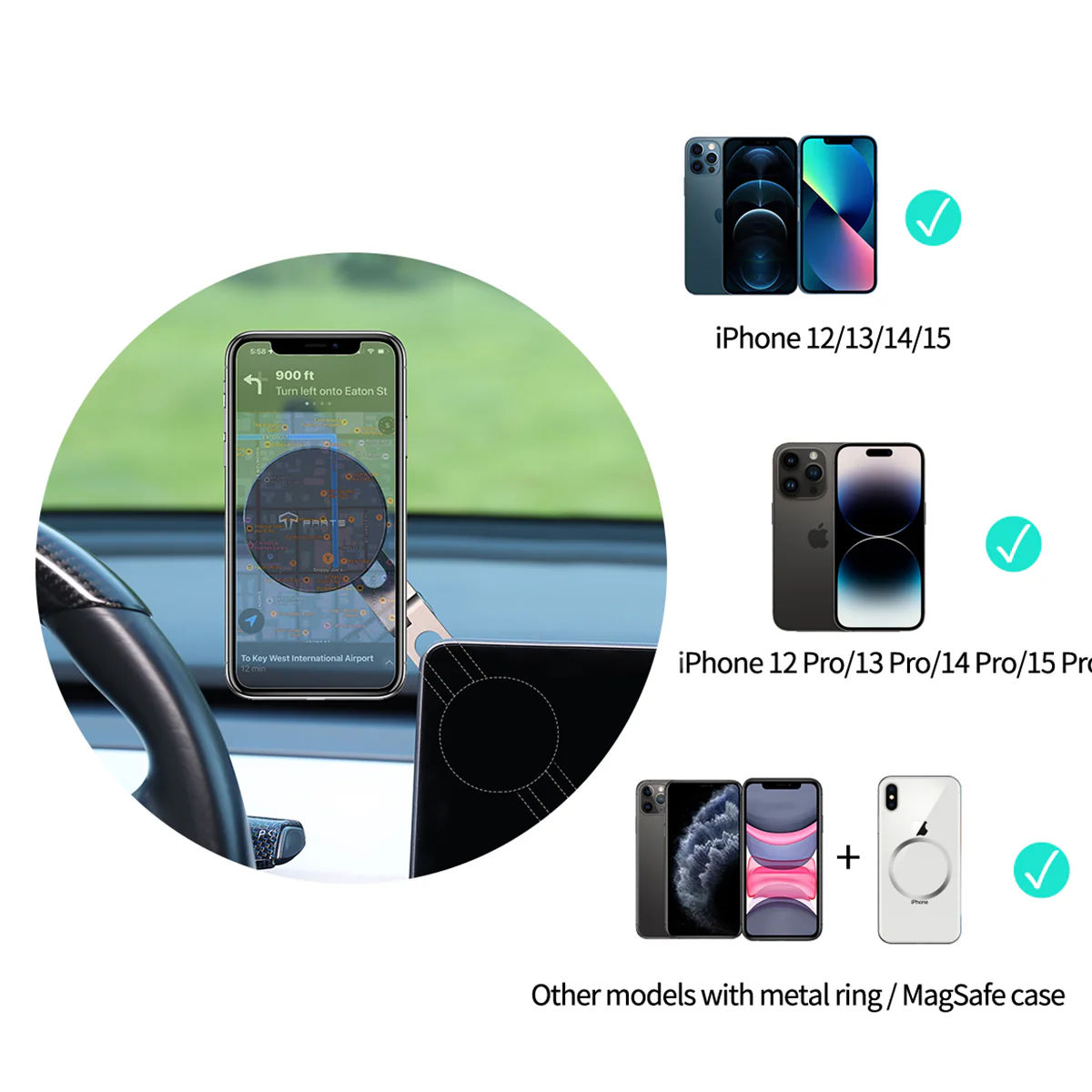 Foldable Magnetic Wireless Charging (Qi & MagSafe) Cell Phone Holder for Model 3/Y/S/X - Image 6