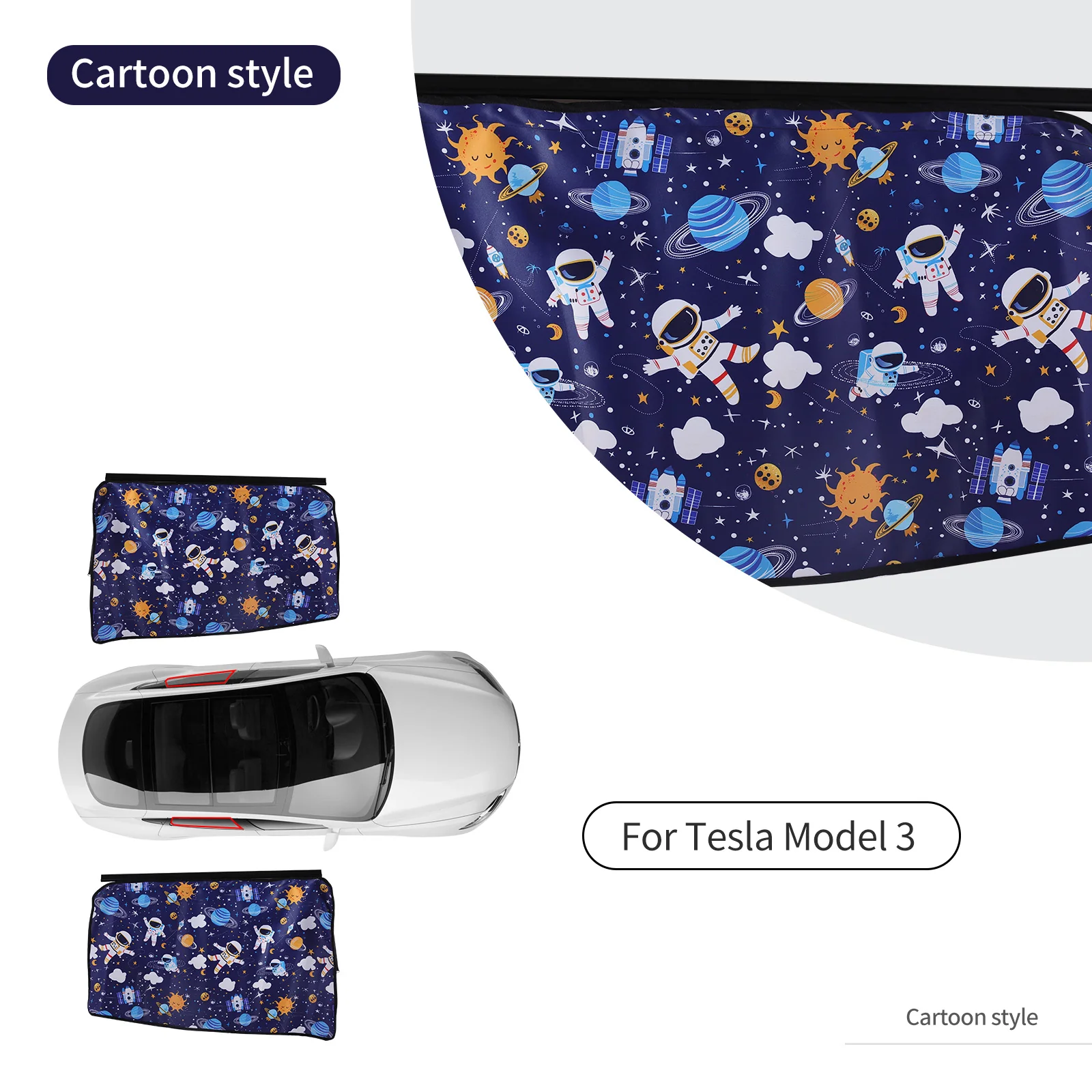 Rear Side Sunshade Curtain with Cartoon Astronaut and Planet Prints for Model 3/Y - Image 7